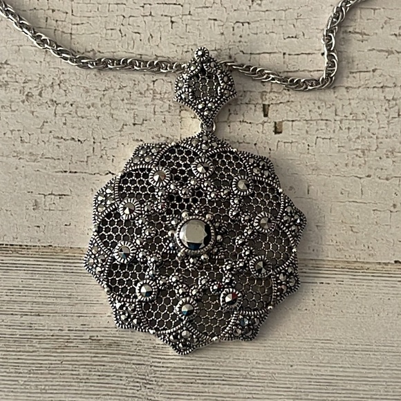 Judith Jack Sterling Silver Marcasite Large Statement Pendant Necklace - Picture 5 of 10